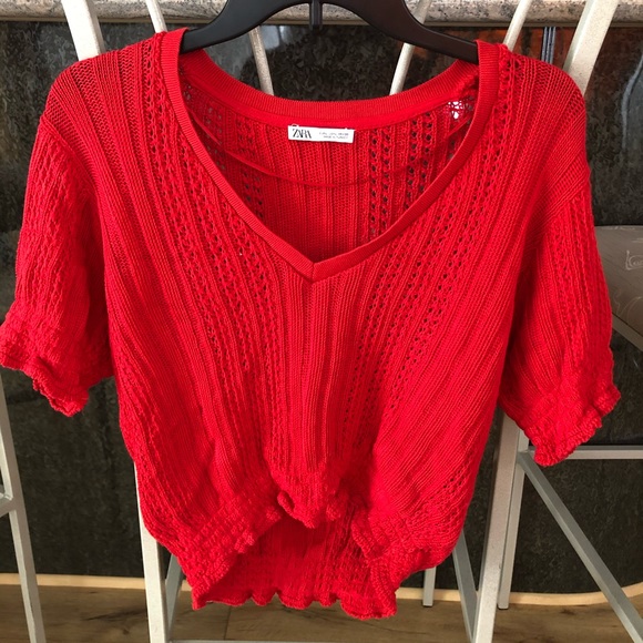 Zara | Tops | Zara Red Knit Sweater Top | Poshmark